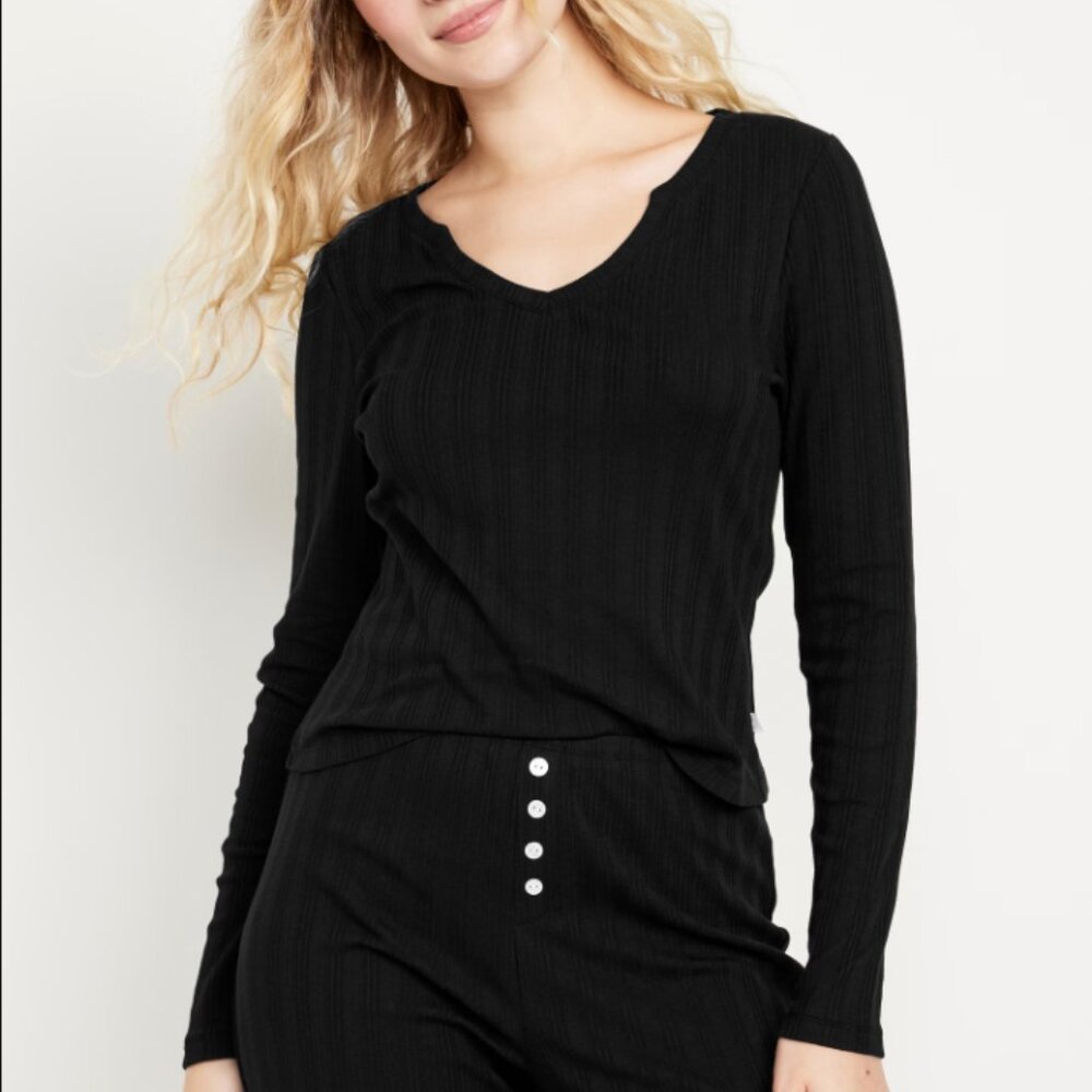 Old Navy Black Pointelle Knit Pajama Top for Women